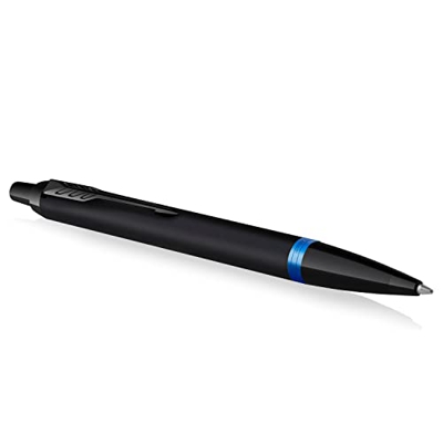 Parker Bolígrafo IM Vibrant Rings | Laca negra satinada con detalles azules marinos | Punta media con recarga de tinta azul | Caja de regalo
