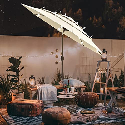 SXSGSM Sombrilla de Playa 9 pies 3 Cordones con 24 LED Paraguas de terraza inclinable Sombrillas de terraza portátiles Paraguas de Exterior Protección