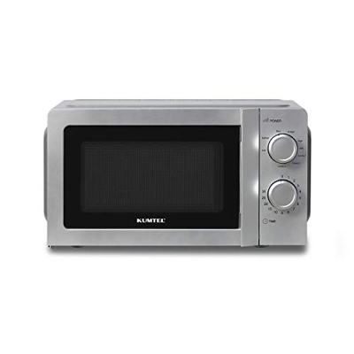 KUMTEL Microondas independiente con grill / 20 litros / 700 vatios / plato giratorio de cristal (24,5 cm) / 8 niveles de potencia / descongelación pro