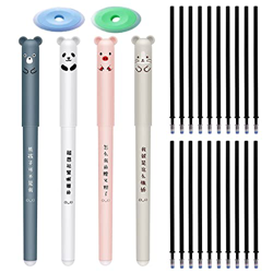 Bolígrafo de gel borrable oso con forma de animal, bolígrafo de gel borrable negro con 20 recargas con goma, 0,35 mm, para niños, estudios adultos en oferta
