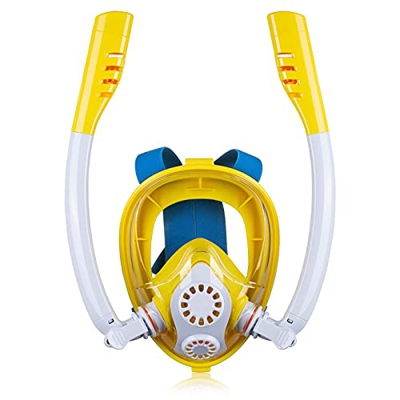 Samnuerly Máscara de esnórquel de Cara Completa, máscara de Buceo Completamente Seca de Silicona de Doble Tubo, máscara de natación para niños, Gafas,