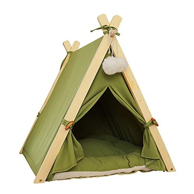 Tienda de campaña plegable para perros grandes, tienda de campaña de tipi portátil para gatos exteriores, casa de cachorros con cama acolchada (verde)