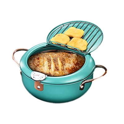 Freidora 2.2L, Mini Freidora 304 Acero Inoxidable con Tapa de Termómetro y Escurridor de Goteo de Aceite para Cocina Papas Fritas, Pescado y Carne Cru