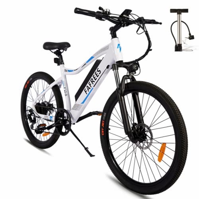 Bicicleta eléctrica Fafrees, Bicicleta de montaña eléctrica de 26", batería de 350W, 48V, 11,6 Ah de Capacidad, Shimano 7S, Adulto Unisex, Blanco