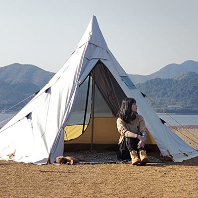 Tienda piramidal multipersona Family Glamping Tienda Tipi Impermeable de Doble Capa con Orificio para Estufa (Blanco 400X350X240CM)