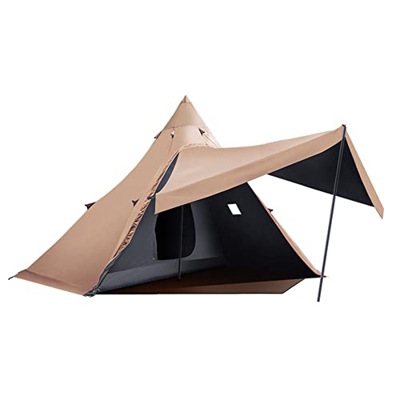 Tienda de campaña Tipi India para 5-8 Personas, Tienda piramidal Ligera de Doble Capa para montañismo, Senderismo, Camping (Caqui 420x420x260cm)