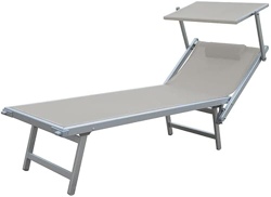 GOVITA Tumbona plegable de aluminio con techo y cojín reposapiés, playa, piscina, jardín en oferta