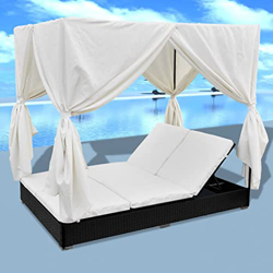 Festnight Tumbona Doble de Jardín con Toldo y 2 Cojines para 2 Personas Cama Balinesa de Ratán Cama Exterior Jardin Terraza Exterior Porche 197 x 140  precio