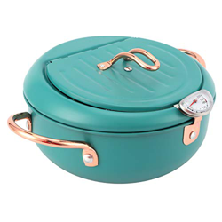 Olla para freír de acero inoxidable, verde oscuro con termómetro, una freidora con tapa, freidora con revestimiento antiadherente de 8,1x4,4 pulgadas, precio