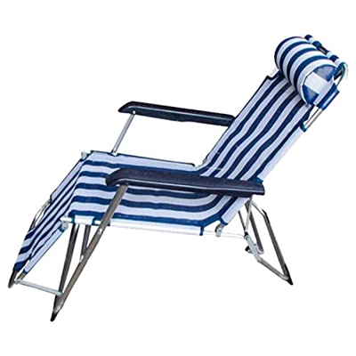 Acan Tradineur - Tumbona Plegable Playa Piscina Posiciones Regulables - Fabricado en Aluminio y poliéster - Color Azul y Blanco - 80 x 58 x 50 cm