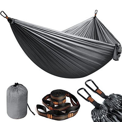 NatureFun Hamaca Ultra Ligera para Viaje y Camping | Transpirable, Nylon de Paracaídas de Secado Rápido | 2 x Mosquetones Premium, 2 x Correas de Nylo