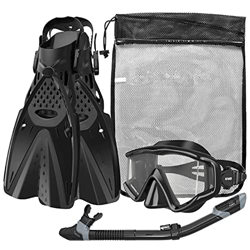 Juego de esnórquel Máscara de esnórquel de vidrio templado antivaho resistente a los impactos Snorkel completamente seco Aletas de buceo ajustables pa características