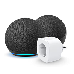 Echo Dot (4.ª generación), pack de 2, Antracita + Meross Smart Plug (enchufe inteligente WiFi), compatible con Alexa - Kit de inicio de Hogar digital en oferta