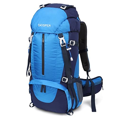 SKYSPER 50L Mochilas de Senderismo al Aire Libre Mochila de Senderismo Macutos Impermeable Ergonómica para Viajes Excursiones Acampadas Trekking (Ⅱ-Az
