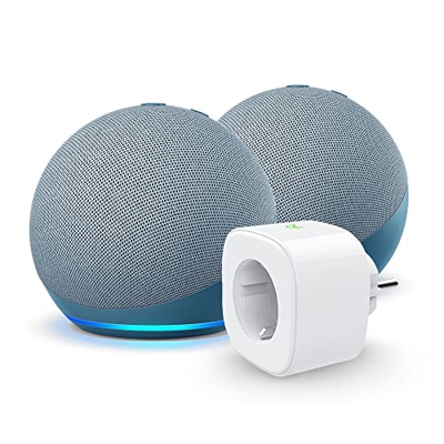 Echo Dot (4.ª generación), pack de 2, Azul grisáceo + Meross Smart Plug (enchufe inteligente WiFi), compatible con Alexa - Kit de inicio de Hogar digi