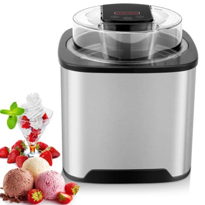 Máquina de Helados 2L, Heladera de Acero Inoxidable para Hacer Helados, Yogur y Sorbetes, Sin Compresor, Incluye Libro de Recetas, con Temporizador (5