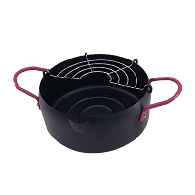 18CM Tempuras Olla profunda con cesta Sartén antiadherente Freidora para cocina Pollo frito Pescado Camarones Pelota de carne Freidora Olla con drenaj
