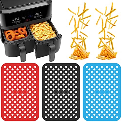 Maalr 2/3pcs Freidora de aire Silicona reutilizable freidora freidora antiadherente resistente al calor de aire accesorios de cocina de almo(Azul+negr