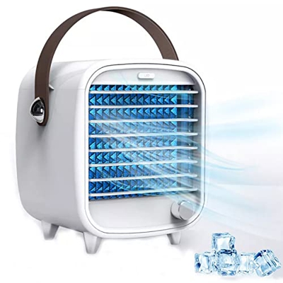 LERSHY Ventilador de Aire acondicionador Mini portátil, Ventilador de Enfriador de Aire de Escritorio pequeño USB con luz Nocturna, dirección de Vient