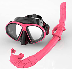 QHYXT Juego de máscara de esnórquel, diseño antivaho y antifugas, máscara de Buceo, Kit de esnórquel, esnórquel seco, Buceo, Vista panorámica de 120°, en oferta