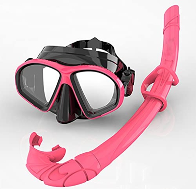 QHYXT Juego de máscara de esnórquel, diseño antivaho y antifugas, máscara de Buceo, Kit de esnórquel, esnórquel seco, Buceo, Vista panorámica de 120°,