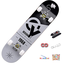 LEELLY Monopatín estándar, monopatín Completo de 31" x 8" Send A Spree A Class Maple Double Kick Deck Monopatín cóncavo Cruiser Stunt para Principiant características