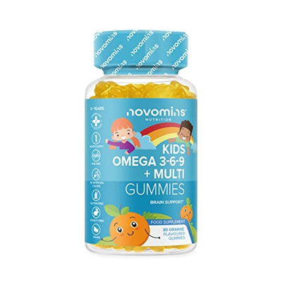 Novomins Gominolas Omega 3 6 9 para Niños – Multivitaminas de Niños E y D – Omega 3 Vegano – Suplemento Masticable de Omega 3 6 9 – Alternativa Vegana