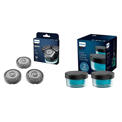 Philips SH91/50 Cabezales de repuesto para las afeitadoras Series 9000, color plata, + CC12/50 Pack de 2 recambios de líquido Quick Clean Pod, 446 g