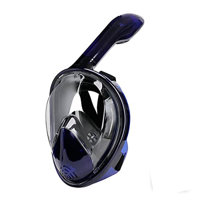 QHYXT Scuba Underwater Diving Mask Anti Fog Snorkeling Mask Respiración para cámara Hombres Mujeres Full Face Mask Niño Niños Adulto,Black (Dark Blue 