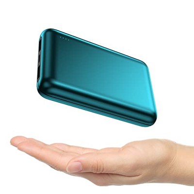 Power Bank 20000mAh, Bateria Externa, Mini Powerbank, 2 Salida USB-A y 1 Entrada Type-C, Aleación de Aluminio, Cargador Portátil (Verde), Compatible c