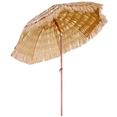 KAKVV Sombrilla de Paja para Patio de 2,4 m, Sombrilla de Playa Hawaiana, Sombrilla Tiki, Sombrilla de Paja, Sombrilla de Mesa de Jardín Al Aire Libre