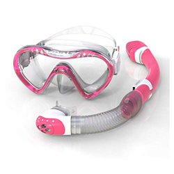QHYXT Máscara de esnórquel de Vidrio Gafas de Buceo Hebillas Ajustables templadas Equipo antivaho Completamente seco para Estudiantes (Rojo Rosa) características