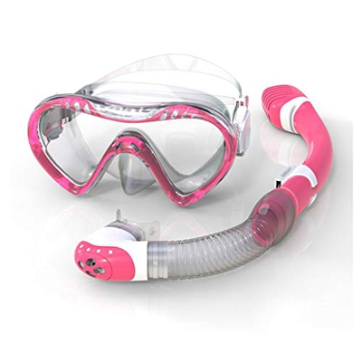 QHYXT Máscara de esnórquel de Vidrio Gafas de Buceo Hebillas Ajustables templadas Equipo antivaho Completamente seco para Estudiantes (Rojo Rosa)