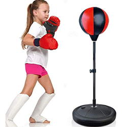 FMOPQ Sacos de Boxeo Sacos de Boxeo de Pedestal, Altura Ajustable Bola de Velocidad de Boxeo para niños, Saco de Arena Vertical con Guantes y Bolsas d precio