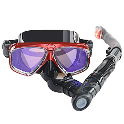 QHYXT Equipo Máscara de esnórquel Gafas de Buceo Vidrio Templado Secado Completo Anti vaho Adulto (Rojo)
