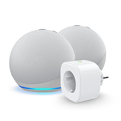 Echo Dot (4.ª generación), pack de 2, Blanco + Meross Smart Plug (enchufe inteligente WiFi), compatible con Alexa - Kit de inicio de Hogar digital
