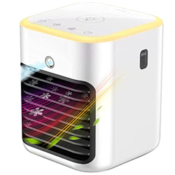 Generic Climatizador pequeño portátil 5 en 1, aire acondicionado portátil, purificador de aire con luz LED, 3 temporizadores y 3 velocidades, para ofi precio