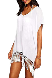 Voqeen Mujer Ropa de Baño Vestido de Playa Borla Verano Camisolas y Pareos Transparente Bikini Cover up (Blanco) en oferta