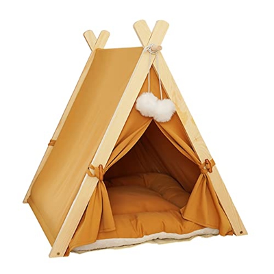 Tienda de campaña plegable para perros grandes, tienda de campaña de tipi portátil para gatos exteriores, casa de cachorros con cama acolchada (naranj