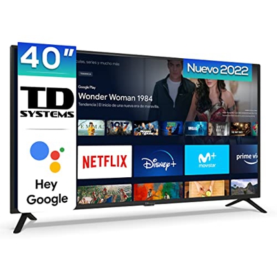 TD Systems - Smart TV Hey Google Official Assistant - Televisores 40 Pulgadas, Control por Voz, Chromecast, 3X HDMI, 2X USB. 3 años de garantía - K40D