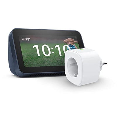 Echo Show 5 (2.ª generación, modelo de 2021), Azul + Meross Smart Plug (enchufe inteligente WiFi), compatible con Alexa - Kit de inicio de Hogar digit