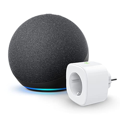Echo (4.ª generación), Sonido de alta calidad, Antracita + Meross Smart Plug (enchufe inteligente WiFi), compatible con Alexa - Kit de inicio de Hogar