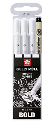 Sakura Gelly Roll Blanco Bolígrafo Bright White en una estuche, talla 10 (0,5 mm) + Sakura Pigma Micron Negro 05