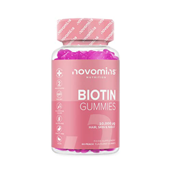 Novomins Biotina Gominolas – Biotina 10000 mcg Crecimiento del Cabello – Suministro para 2 Meses – Vitaminas para el Cabello – Veganas – Biotina para  características