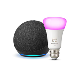 Echo Dot (4.ª generación), Antracita + Philips Hue White and Color Bombilla Inteligente (E27), compatible con Alexa - Kit de inicio de Hogar digital en oferta