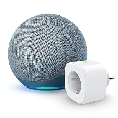 Echo (4.ª generación), Sonido de alta calidad, Azul grisáceo + Meross Smart Plug (enchufe inteligente WiFi), compatible con Alexa - Kit de inicio de H