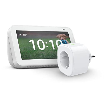 Echo Show 5 (2.ª generación, modelo de 2021), Blanco + Meross Smart Plug (enchufe inteligente WiFi), compatible con Alexa - Kit de inicio de Hogar dig