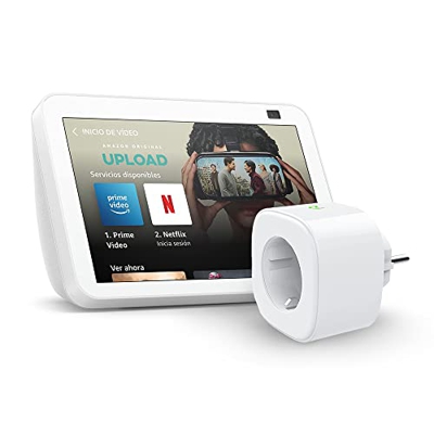 Echo Show 8 (2.ª generación, modelo de 2021), Blanco + Meross Smart Plug (enchufe inteligente WiFi), compatible con Alexa - Kit de inicio de Hogar dig