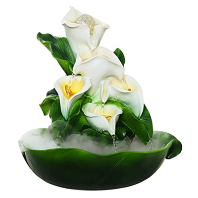 Fountains Tabletop Fountain Office Desk Lucky Waterfall Fountain Indoor Resin Lotus Flowing Water Decoration Atomized Fountain Desktop Fountains Enjoy