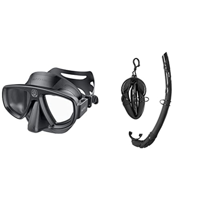 Seac Extreme50, Máscara de Buceo,  Apnea y Pesca submarina con Lentes Intercambiables + Turtle Esnórquel Plegable de Silicona 100% hipoalergénica para